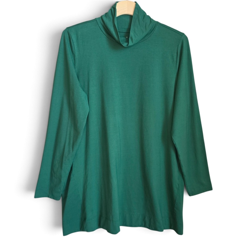 J Jill Top Womens Large Green Luxe Supima Cotton Modal Turtleneck Tunic Shirt